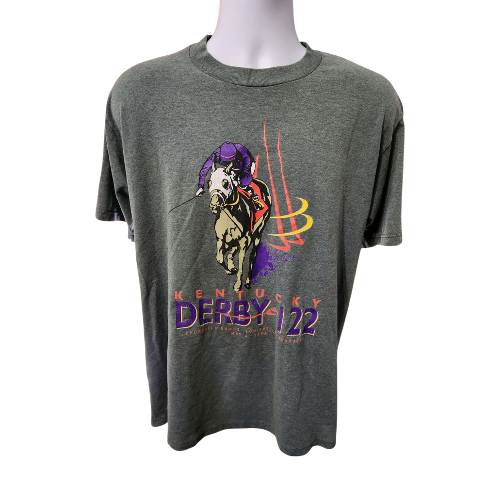 Jerzees Men's T-Shirt Gray Large Cotton Kentucky Derby 1996‎ Graphic